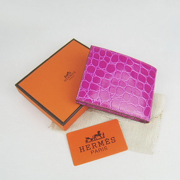 Cheap Replica Hermes Peach Crocodile Veins Bi-Fold Wallet H014